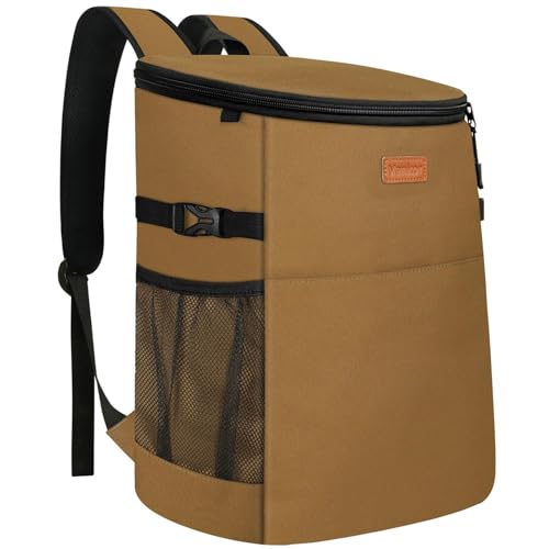 Camping Cooler Backpack 30 45 Cans, Soft Backpack Coolers Insulated Leak Proof Travel Cooler Bag Waterproof Lunch Picnic Beach Work Trip Thermal Bag Drink Beverage Beer Bag Cooler - color: Khaki Brown, size: 45 Cans
