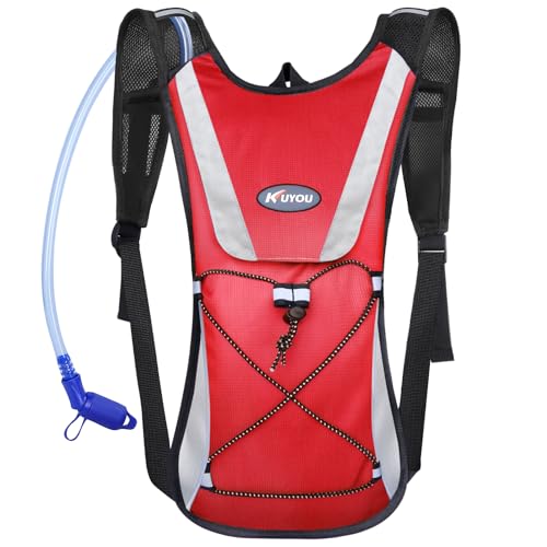 KUYOU Running Hydration Vest - Lightweight Insulated Hydration Backpack with 2L Water Bladder, Adjustable Chest Straps and Reflective Water Backpack for Running Marathon Race Hiking Cycling - color: Red