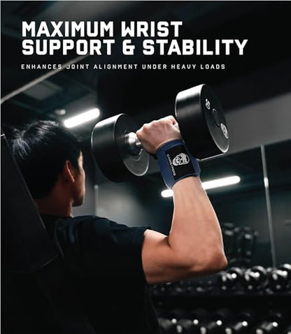 Gymreapers Weightlifting Wrist Wraps (IPF Approved) Professional Quality Wrist Support with Heavy Duty Thumb Loop - Best Wrap for Powerlifting Competition, Strength Training, Bodybuilding - color: Navy
