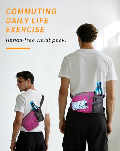 sportsnew Hydration Waist Pack with Water Bottle Holder, 2L Large Fanny Pack for Running Hiking Dog Walking, Water-Resistant Crossbody Waist Bag for Men Women, Patent Pending - style: Deep Pink
