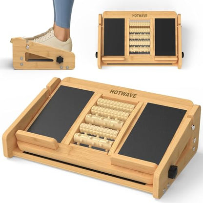 HOTWAVE Slant Board for Calf Stretching with Foot Massage Roller, Calf Stretcher Slant Board for Exercise, Portable Adjustable Bamboo Incline Slantboard for Ankle Knees Leg Physical Therapy Equipment