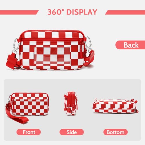 FODOKO Wristlet wallets for women Nylon Quilted Wallet with 4 Zippers,Travel Credit Card,Holder Cell Phone Organizer - color: Red