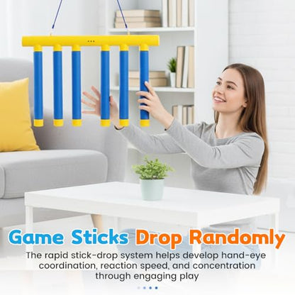 Reflex Sticks Rebounce Game, Reflex Challenge Game, Falling Sticks Reaction Time Trainer with Adjustable Speed Modes for Home, Office & Team Activities (Blue) - color: Blue