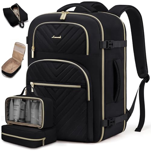LOVEVOOK Travel Backpack Carry on Flight Approved 40L,Waterproof TSA Travel Essentials Personal Item Backpack for Women Men,Large Carry on Luggage Suitcase Travel Bag for Airplane with 3 Packing Cubes - color: Black, size: Large-40L-4Pcs