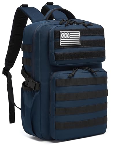 Wotony Military Tactical Backpack for Men Waterproof Daypack 3 Day Assault Pack Molle Bag with Water Bottle Holder - color: Blue, size: 30L