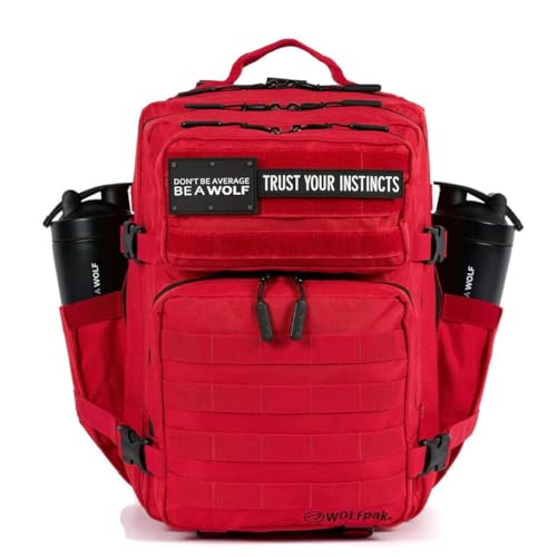 WOLFpak 35L Athletic Gym Backpack - Durable 1000D Waterproof Oxford Material with MOLLE Webbing, Laptop Pocket & Dual Cup Holders, Durable Fitness/Travel/Military Daypack (Elite Red) - color: Elite Red