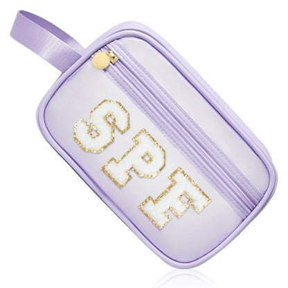COSHAYSOO Clear Sunscreen Bag Makeup Toiletries Pouch Beach Vacation Essentials Summer Travel Stuff Accessories Personalized Graduation Gifts for Her Women College Teen Girls Teacher Nurse Purple SPF - color: Purple-SPF