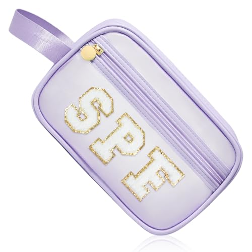 COSHAYSOO Clear Sunscreen Bag Makeup Toiletries Pouch Beach Vacation Essentials Summer Travel Stuff Accessories Personalized Graduation Gifts for Her Women College Teen Girls Teacher Nurse Purple SPF - color: Purple-SPF