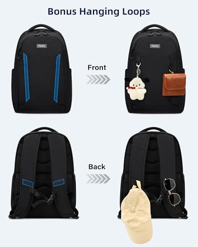 HanTrip Travel Laptop Backpack Carry On, 18 Inch Large Work Backpack School Book Bags, Light Water Resistant Backpacks for Women Men with Luggage Strap Water Bottle Pocket Chest Strap, Black - color: Black-1