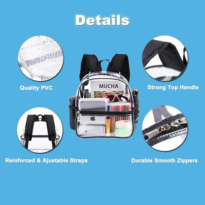 Fomaris Clear Backpack Stadium Approved 12x6x12 - Clear Bag with Reinforced Straps, Durable PVC for Stadium Events, Sports, Festivals, Concerts, Games, Women & Men - color: Black-1pc