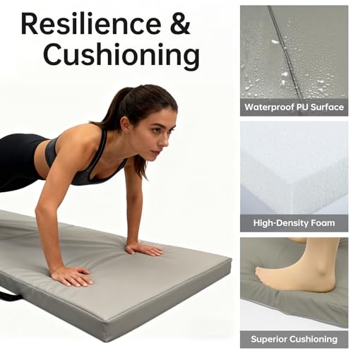 Foldable Yoga Mat, 2 Inches Extra Thick Non-Slip Design Fitness Mats,Better cushioning and shock-absorbing Multi-Purpose Exercise Pilates Mat for Home Studio-72 x 24 x 2" - color: Grey