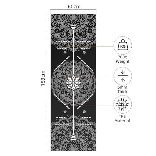 FOLAI Extra Thick Yoga Mat 6mm，pilates mat thick - Non-Slip Exercise Mat for HIIT, Pilates & Home Workouts & Workout with Free Carry Strap - color: body line black