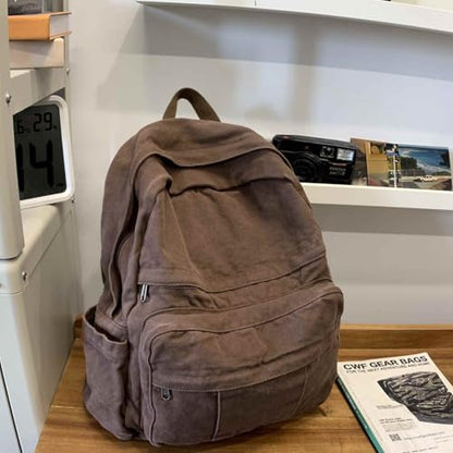 Coffee Brown Canvas Backpack for Women & Men Retro Aesthetic Rucksack Basic Backpack for High School/College Students Travel Laptop Bag - color: Espresso Brown