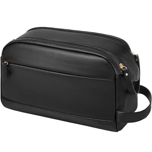 Large PU Leather Toiletry Bag for Men - Water Resistant Travel Bag for Toiletries, Bathroom Essentials, Accessories - Black - color: Black, size: Large