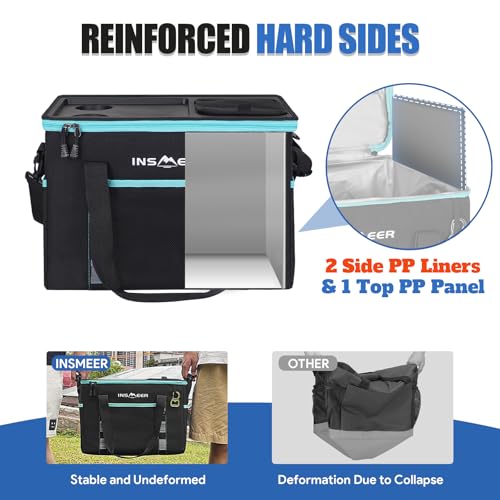 INSMEER Soft Cooler Bag with Hard Shell & 2 Cup Holders, Portable 40L/70 Cans Collapsible Cooler Bags Insulated with Leakproof for Travel, ice chests and Cooler Lunch Box for Beach Camping Picnic - color: Black