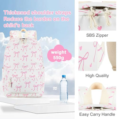 LOIDOU Backpack for Teen Girls Bookbags School Backpack with Lunch Box and Pencil Case 3 in 1 School Bags Set - color: Pink Bow Tie 18