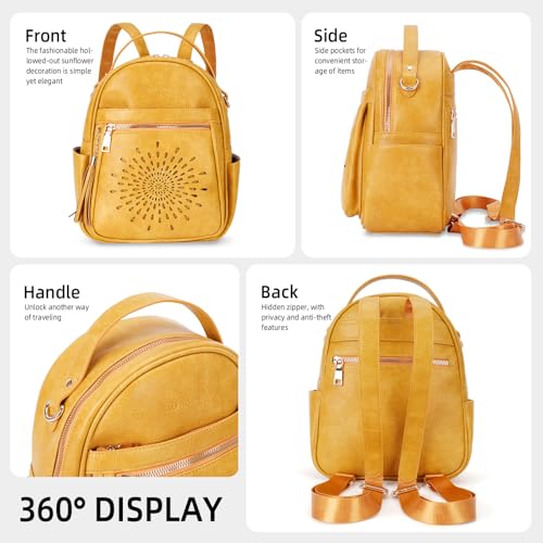 APHISON Small Backpack Purse for Women Cute PU Leather Mini Backpacks Ladies Casual Lightweight Travel Daypack Waterproof - color: 8-yellow, size: Small