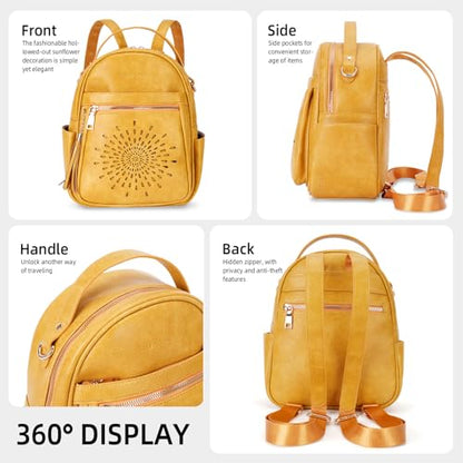 APHISON Small Backpack Purse for Women Cute PU Leather Mini Backpacks Ladies Casual Lightweight Travel Daypack Waterproof - color: 8-yellow, size: Small