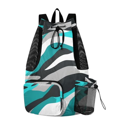 Drawstring Backpack Gym Swim Bag With Inside Pockets String Back Bag Dry Wet Separation Turquoise Blue Gray