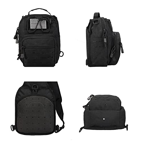 BOMTURN Tactical Backpack-1000D Waterproof Military Backpack/Laser-Cut/CCW Bags Sling Bag Tactical Satchel Shoulder Bag Men - color: Black