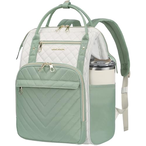 KROSER Laptop Backpack 17" Stylish Backpack Water Repellent College Casual Daypack Travel Business Work Bag for Men/Women-Beige/Light Green - color: Beige/Light Green, size: 17 inch