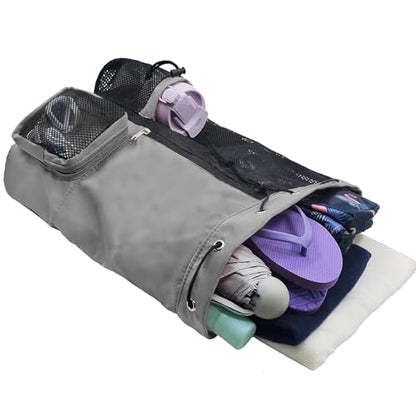 Mesh Beach Backpack with Wet Pocket Drawstring Pool Bag Waterproof Swimming Bag Gym Backpack for Men & Women - color: Grey