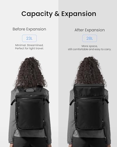 tomtoc 23L-28L Expandable Travel Backpack, Underseat Flight Approved Personal Item for Ryanair Southwest Frontier JetBlue, Lightweight Carry-on Luggage, Water-resistant Business Rucksack Weekender Bag - color: Black