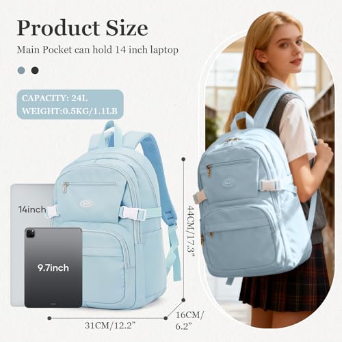 weradar Lightweight School Backpack For Women Men,Waterproof High School Bag,Casual Daypacks Backpack With Lots Of Pockets,Aesthetic College Backpack For Boys Girls(Blue) - color: A4-blue