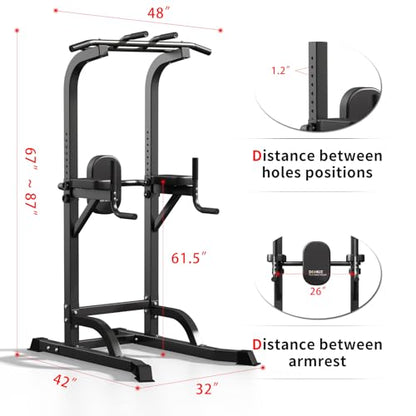 DONIUZ Power Tower Pull Up Bar and Dip Station, Multi-Function Home Gym, Strength Training Fitness Equipment, Height Adjustable - color: Black-02