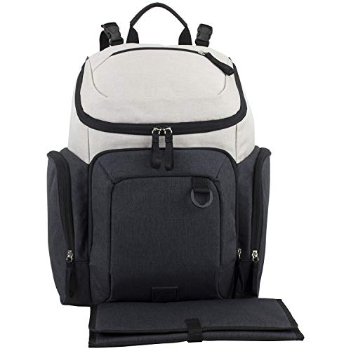 BODHI Baby Tech Top Loader Diaper Bag Backpack with removable changing pad, Unisex, for Moms and Dads - Oatmeal/Black Combo Chambray - color: Oatmeal Black Combo Chambray