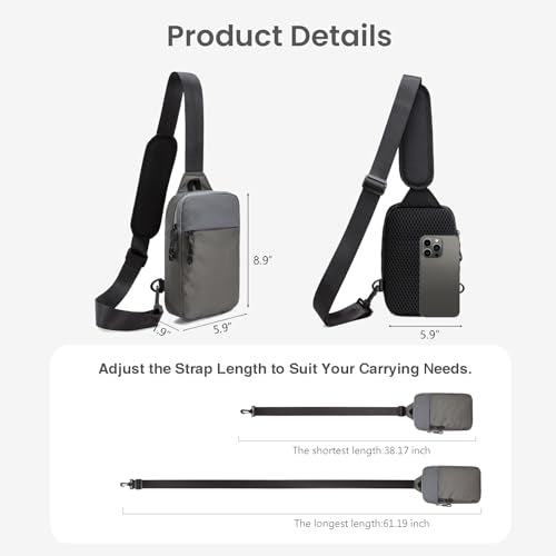 higouta Mini Sling Bag for Men Women, RFID Blocking Crossbody Backpack Casual Utility Chest Phone Bag for Travel Workout - color: Grey