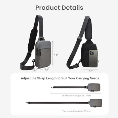 higouta Mini Sling Bag for Men Women, RFID Blocking Crossbody Backpack Casual Utility Chest Phone Bag for Travel Workout - color: Grey