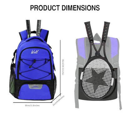 WOLT Tennis Bag - Large Tennis Racket Backpack for Men & Women - Ventilated Shoe Compartment - Holds 2 Rackets - color: Blue