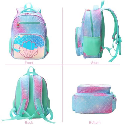 RHCPFOVR Kids Backpack for Girls - Girls Backpack 3-8 Ages Mermaid for Kids 15 Inch School Bookbag for Kindergarten Elementary School Bookbag for Girl 1st 2nd Grade - style: Blue Mermaid Scale