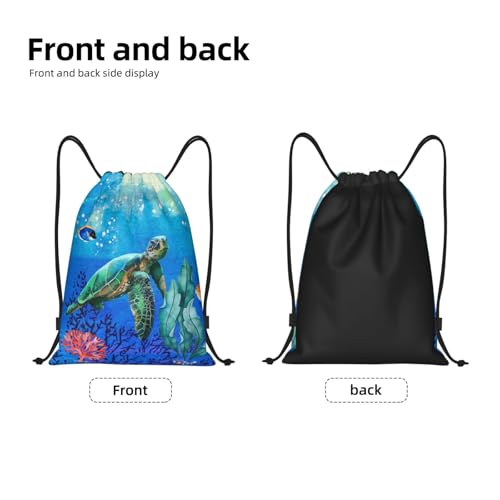 Gianlaima Ocean Turtle Fish On Sea World Drawstring Bags Backpack Sport Gym Sack For Men Women - color: Black15