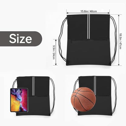 Drawstring Backpack Sports Gym Bag, Draw String Back Bag for Men Women, Lightweight Sackpack with Zipper Pocket, Durable Large Two Tone Black - color: Two Tone Black