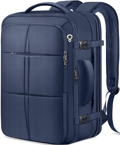 tazbuzo Travel Backpack, Extra Large 50L Flight Approved Carry on Backpack, Expandable Waterproof Business Suitcase Daypack Big Bag Fits 18.4 Inch Laptop, Blue - color: Blue