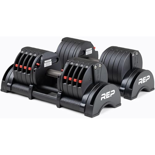 Rep Fitness Quickdraw Adjustable Dumbbells, Multiple weight ranges available including: 5-30, 5-40,5-50 and 5-60 lbs - style: 5-50 lbs