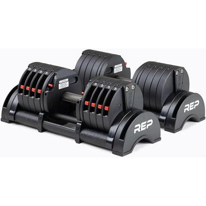 Rep Fitness Quickdraw Adjustable Dumbbells, Multiple weight ranges available including: 5-30, 5-40,5-50 and 5-60 lbs - style: 5-50 lbs