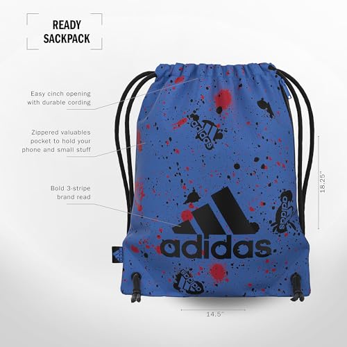 adidas Ready Sackpack – Drawstring Backpack Lightweight Small Gym Bag - color: Splatter Bright Royal/Black/1.0