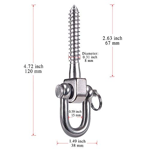 SELEWARE 2 Pack Swing Hangers Swing Set Hooks Stainless Steel Hammock Hooks for Porch Swing, Hammock Chair, Heavy Bag, Yoga Silk, Suspension Straps, Gymnastics Rings - color: Stainless 2 Pack Swing Hooks