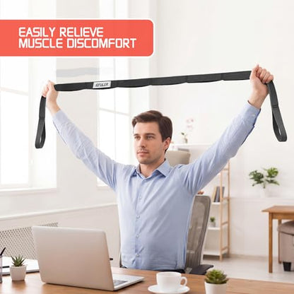Stretching Strap for Physical Therapy and Home Rehab, 10 Loops Non-Elastic Yoga Strap for Hamstring, Calf and Back Stretching, Mobility, Exercise, Pilates, Flexibility - color: Black