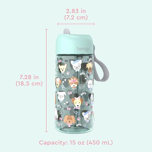 Bentgo Kids Water Bottle - Leak-Proof, Durable Tritan PFAS- & BPA-Free 15 fl oz, Kids/Toddlers Ages 3+ for School & Sports; Bite & Sip Spout, Carrying Handle, Dishwasher Safe (Puppy Love) - color: Puppy Love
