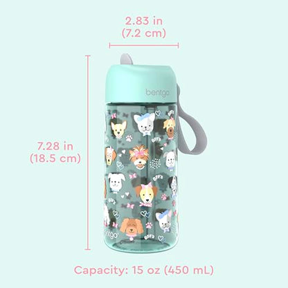 Bentgo Kids Water Bottle - Leak-Proof, Durable Tritan PFAS- & BPA-Free 15 fl oz, Kids/Toddlers Ages 3+ for School & Sports; Bite & Sip Spout, Carrying Handle, Dishwasher Safe (Puppy Love) - color: Puppy Love