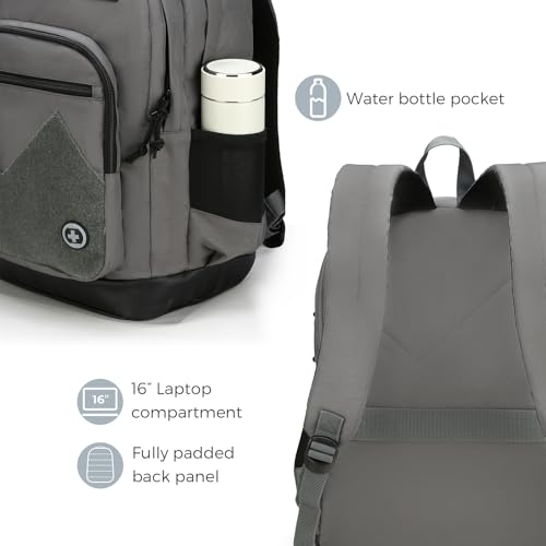 Swissdigital Design Big Student Laptop Backpack with Fun Personalized Patches For College Boys & Girls, Middle High School Teen Bookbag Cool Travel Daypack Grey- Includes 3 Patches | SD1718-03 - color: Dark Grey