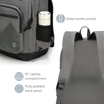 Swissdigital Design Big Student Laptop Backpack with Fun Personalized Patches For College Boys & Girls, Middle High School Teen Bookbag Cool Travel Daypack Grey- Includes 3 Patches | SD1718-03 - color: Dark Grey