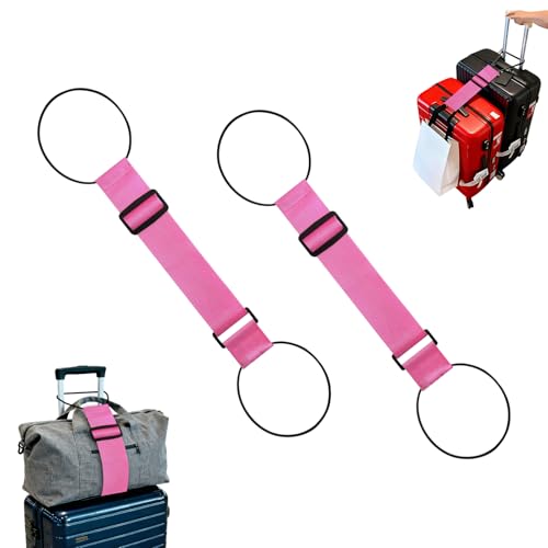 Luggage Straps for Suitcases，Multi-Use Strong Adjustable Luggage Connector Straps, Durable, Waterproof, Bungee Straps，Travel Suitcase Essential Travel Essentials (Pink 2PCS) - color: 2Pcs Pink