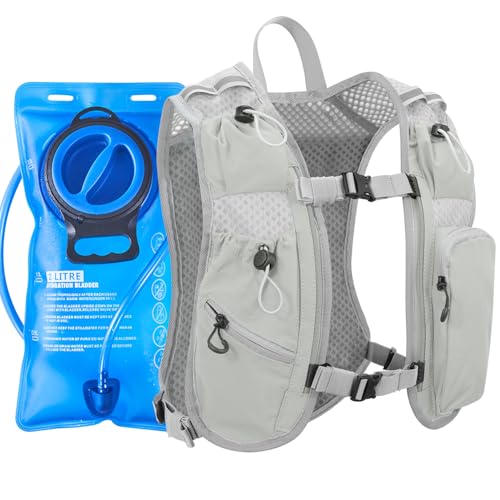 Running Vest for Women and Men, Hydration Running Backpack, Runners Vest, Hydration Vest, with Front Phone Holder, Adjustable Chest and Waist Strap - color: Gray White, size: Bladder and Backpack