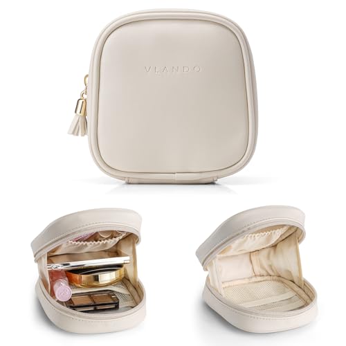 VLANDO Small Makeup Bag for Purse,Mini Water-Resistant Pouch with Pockets | Organizes Lipstick,Compacts,Small Daily Essentials Practical Gift for Women, Ideal for Purse,Travel - color: Cream White