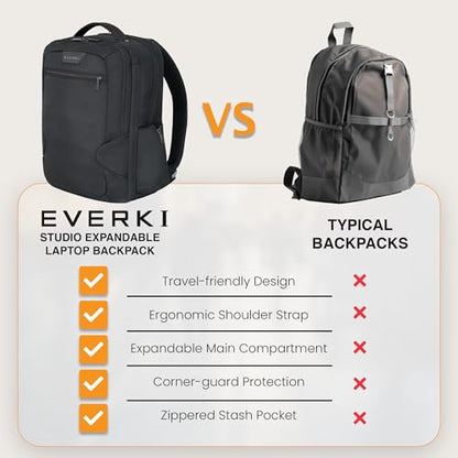 EVERKI Studio Expandable 26L Laptop Backpack – Business & Carry On Travel Backpack for Men & Women with Expandable Storage Padded Laptop Compartment Professional Backpack Fits Laptops up to 15", Black - size: 26 Liters
